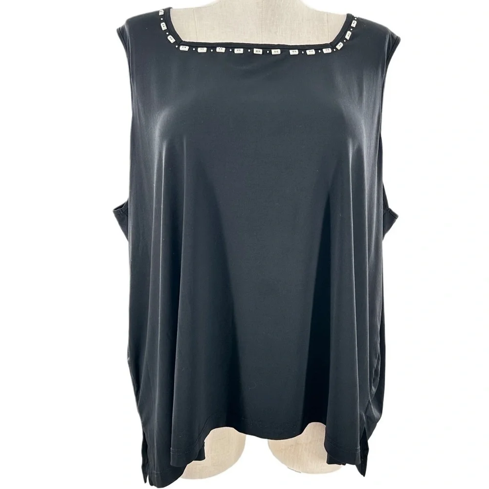 Maggie Barnes womens tank top size 4X 30-32 black beaded coastal grandma